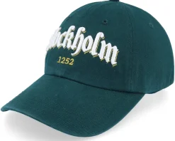 3d Stockholm White Script Solid Dark Green Dad Cap - Hatstore