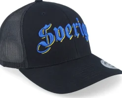 3d Sverige Blue Script Black Trucker - Hatstore