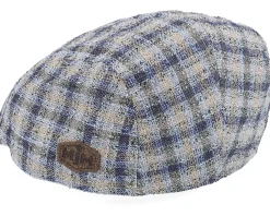 Daffy 3 41 Cotton Mix Navy Check Flat Cap - MJM Hats