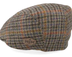 Daffy 3 El Virgin Wool/Cashmere Green Check Flat Cap - MJM Hats