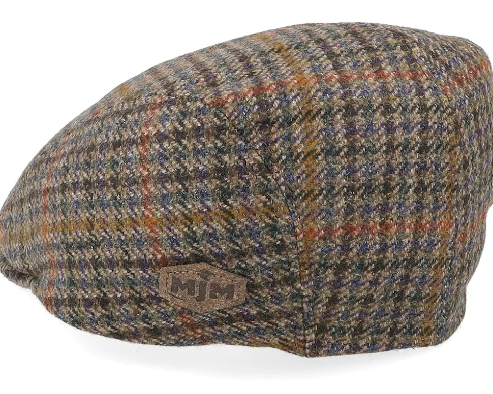 Daffy 3 El Virgin Wool/Cashmere Green Check Flat Cap - MJM Hats
