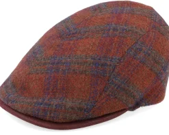 Daffy 3 Virgin Wool/Silk Rust Check Flat Cap - MJM Hats