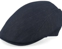 Daffy Linen/Cotton Mix Blue Herringbone Flat Cap - MJM Hats