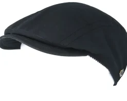 Daffy-3 Wax Cotton W-P Black Flat Cap - MJM Hats