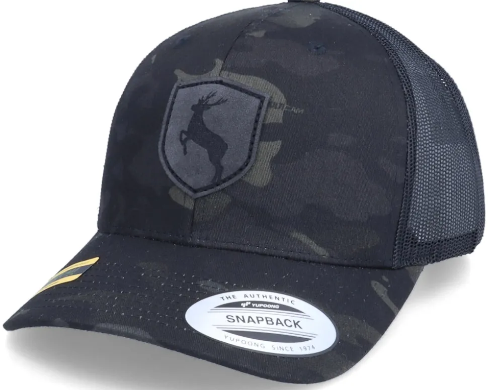Deer Emblem Patch Multicam Black Camo Trucker - Hunter