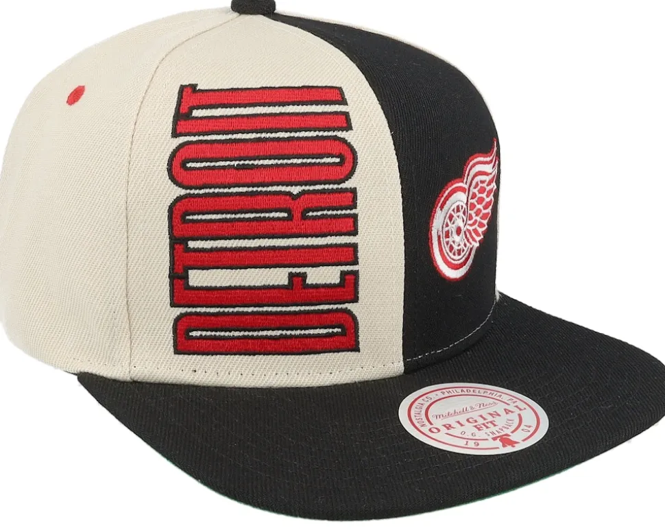 Detroit Red Wings Pop Panel Off White/Black Snapback - Mitchell & Ness