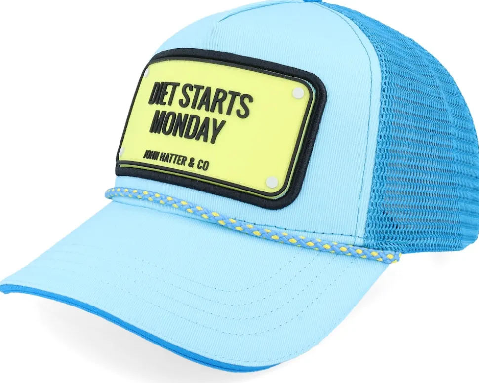 Diet Starts Monday Rubber Columbia Blue Rope A-Frame Trucker - John Hatter & Co
