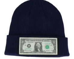 Dollar Bill Navy Beanie Organic Cotton Cuff - Calza Pennello
