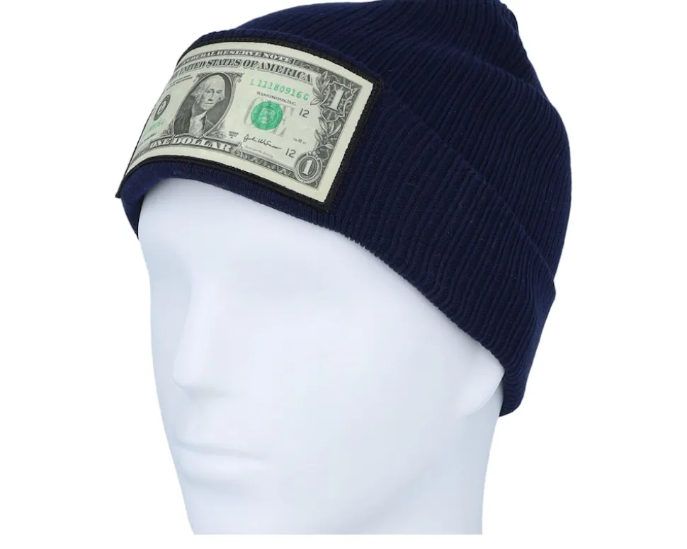 Dollar Bill Navy Beanie Organic Cotton Cuff - Calza Pennello