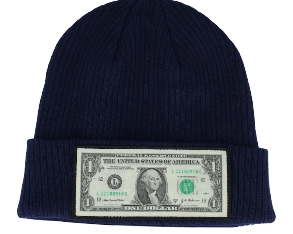 Dollar Bill Navy Beanie Organic Cotton Cuff - Calza Pennello