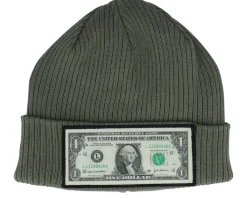 Dollar Bill Olive Green Beanie Organic Cotton Cuff - Calza Pennello