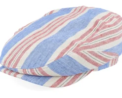 Driver Cap Linen Blue/Red Stripe Flat Cap - Lierys