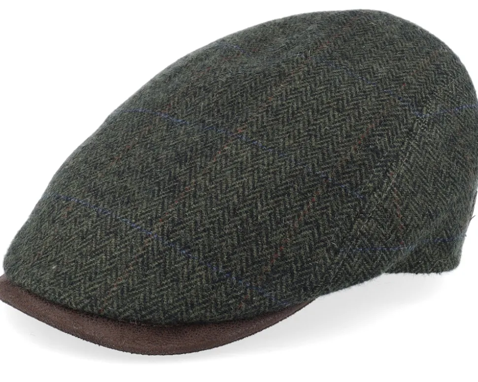 Driver Xtra 42 Wool Mix Green Herringbone Flat Cap - MJM Hats