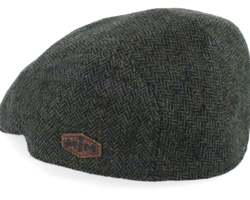 Driver Xtra 42 Wool Mix Green Herringbone Flat Cap - MJM Hats