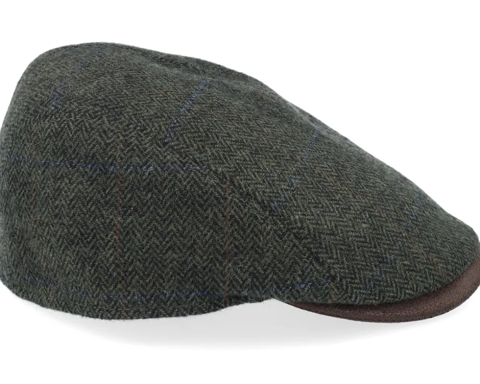 Driver Xtra 42 Wool Mix Green Herringbone Flat Cap - MJM Hats