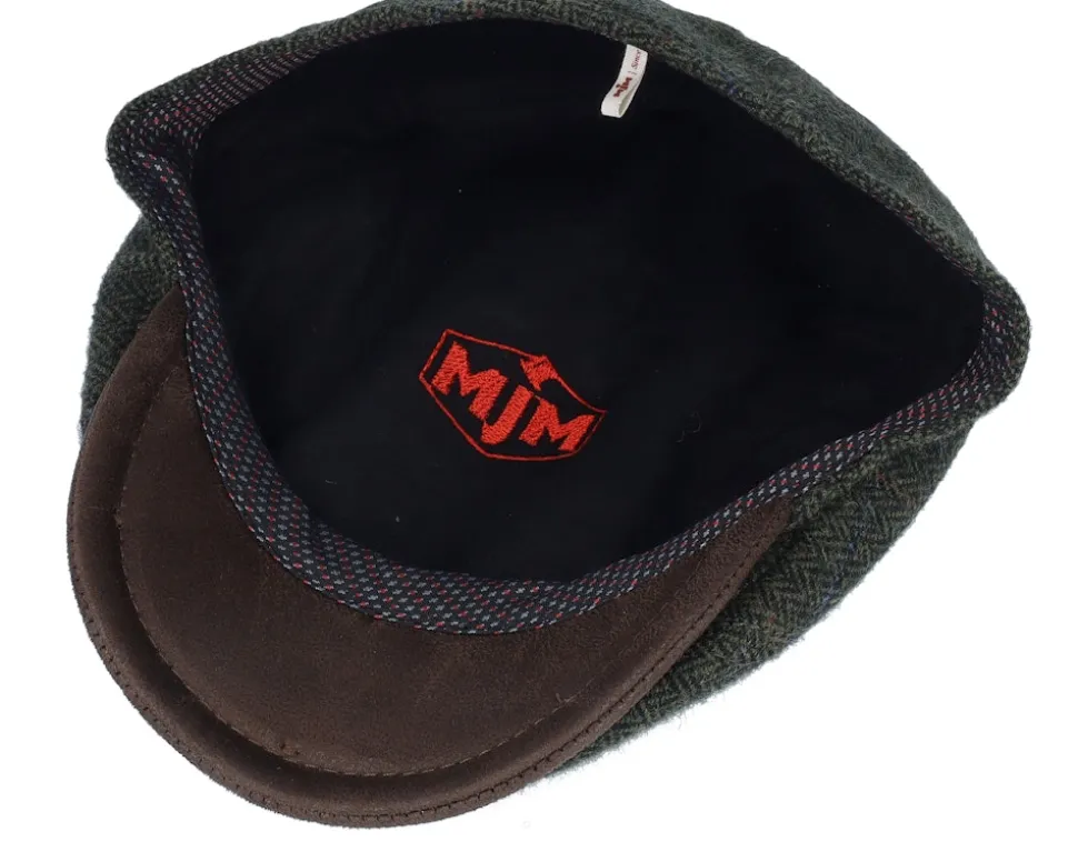 Driver Xtra 42 Wool Mix Green Herringbone Flat Cap - MJM Hats