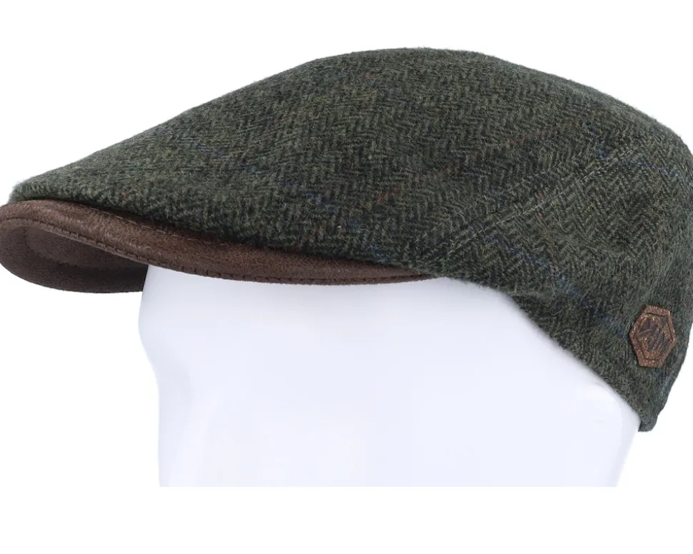 Driver Xtra 42 Wool Mix Green Herringbone Flat Cap - MJM Hats