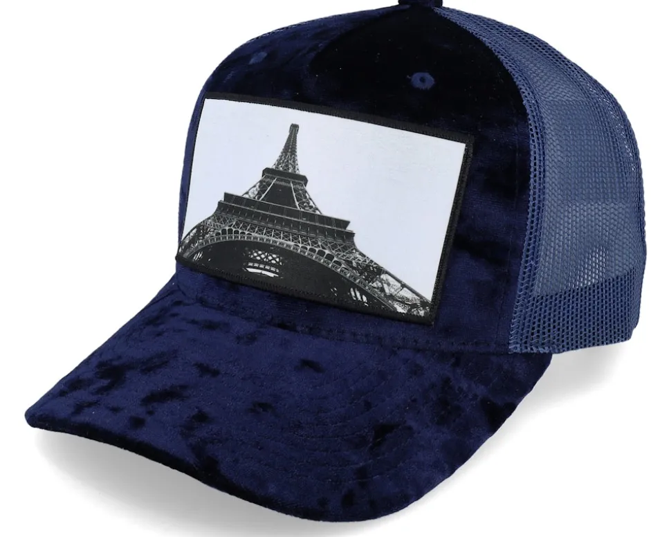 Eiffel Tower Velvet Navy A-frame Trucker - Calza Pennello