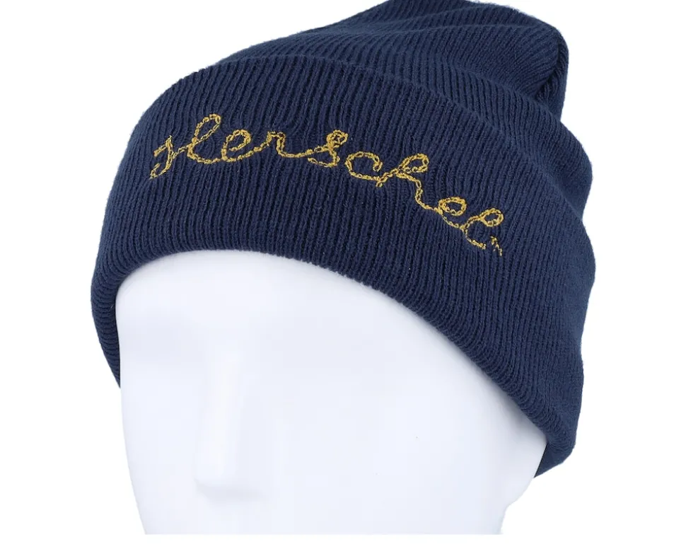 Elmer Chain Stitch Beanie Black Iris/Golden Yellow Cuff - Herschel