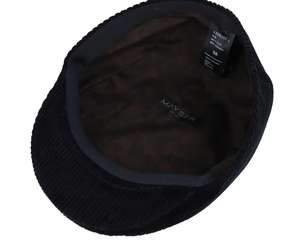 Erik Corduroy Black Flat Cap - Mayser