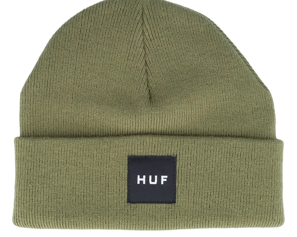 Essentials Box Logo Beanie Olive Cuff - HUF