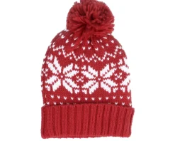 Fair Isle Snowstar® Beanie Red/White Pom - Beechfield