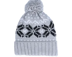 Fair Isle Snowstar® Beanie Light Grey/Black/Off White Pom - Beechfield