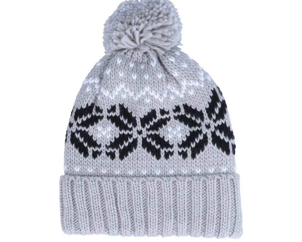 Fair Isle Snowstar® Beanie Light Grey/Black/Off White Pom - Beechfield