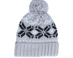 Fair Isle Snowstar® Beanie Light Grey/Black/Off White Pom - Beechfield