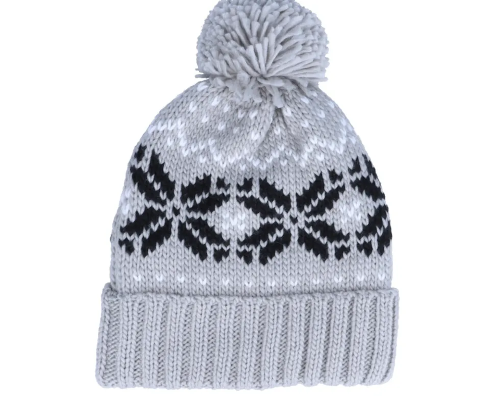 Fair Isle Snowstar® Beanie Light Grey/Black/Off White Pom - Beechfield