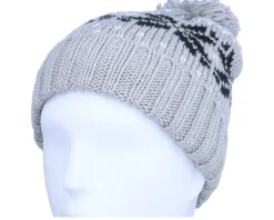 Fair Isle Snowstar® Beanie Light Grey/Black/Off White Pom - Beechfield