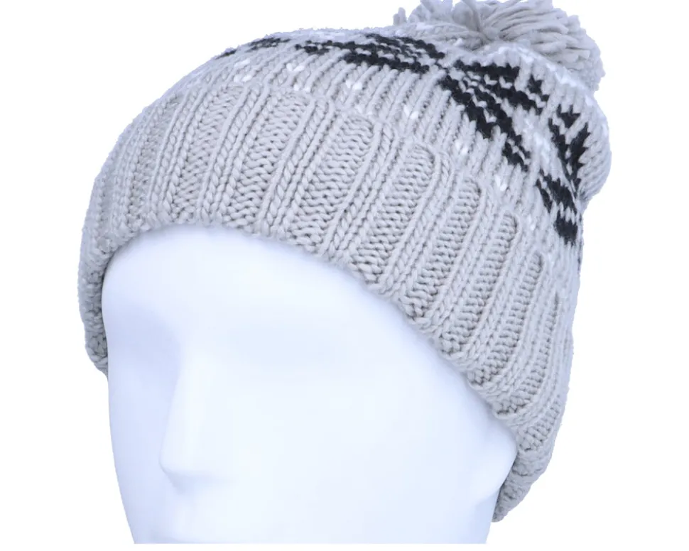 Fair Isle Snowstar® Beanie Light Grey/Black/Off White Pom - Beechfield