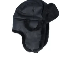 Faux Leather Black/Black Trapper - MJM Hats