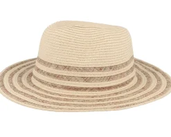 Fedora In Stripy Design Linen Sand Straw Hat - Seeberger