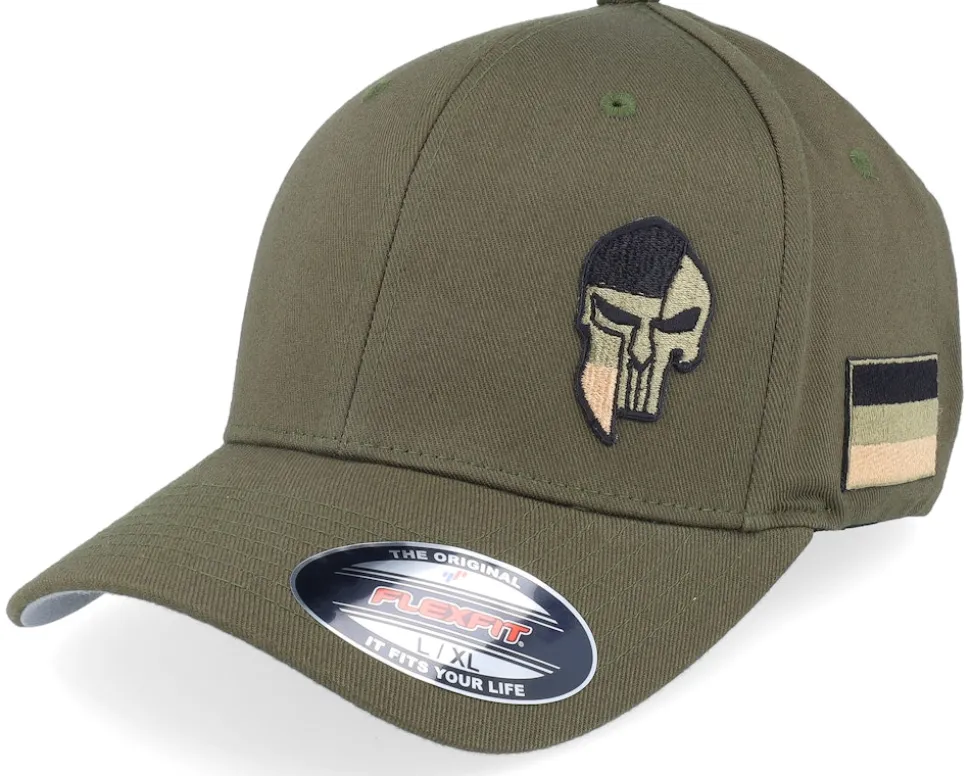 Germany Army Skull Olive Wooly Combed Flexfit - Army Head