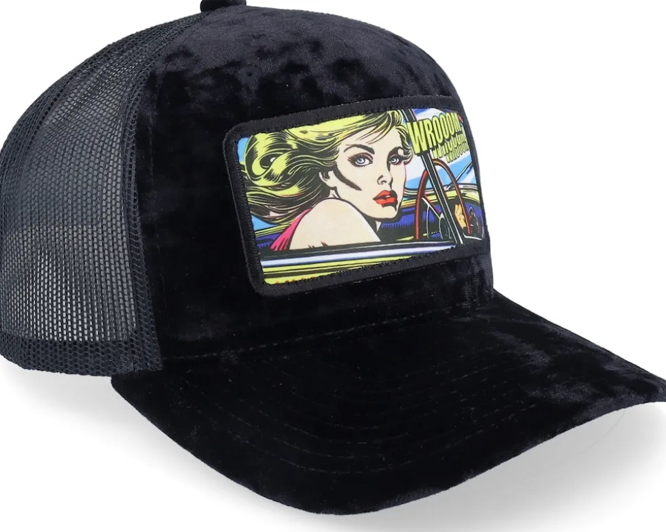 Girl Driving Pop Art Velvet Black A-Frame Trucker - Calza Pennello