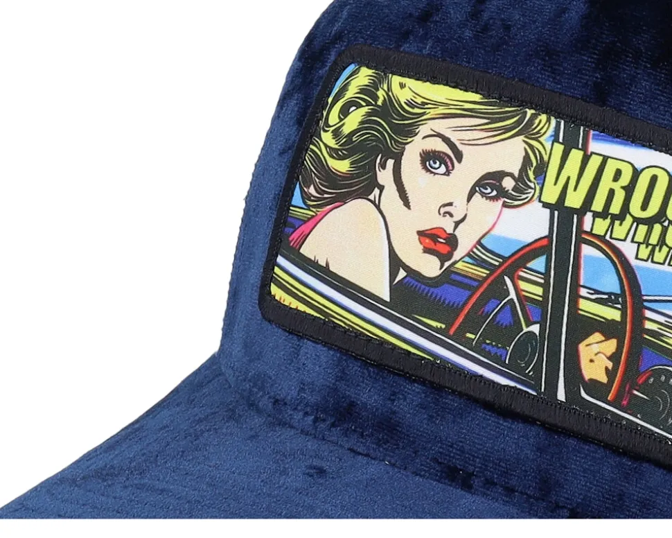 Girl Driving Pop Art Velvet Navy A-Frame Trucker - Calza Pennello