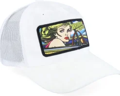 Girl Driving Pop Art Velvet White A-Frame Trucker - Calza Pennello