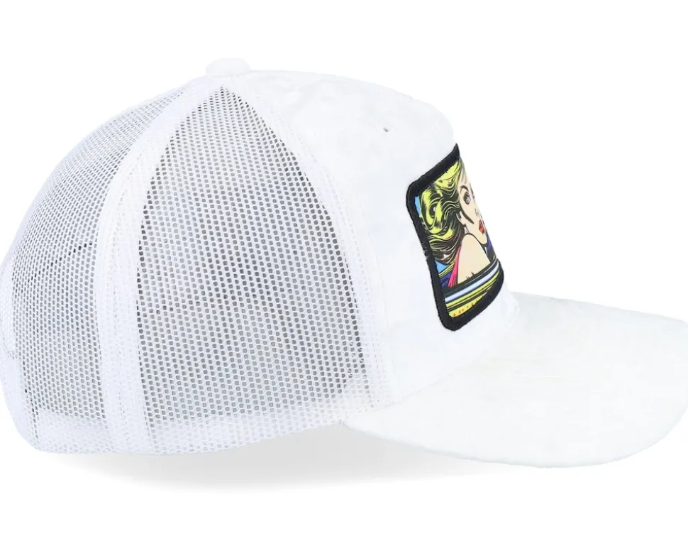 Girl Driving Pop Art Velvet White A-Frame Trucker - Calza Pennello