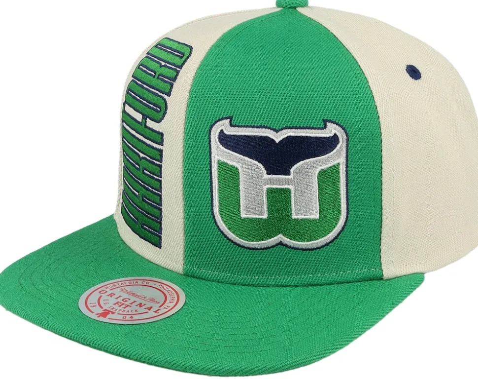 Hartford Whalers Pop Panel Off White/Green Snapback - Mitchell & Ness