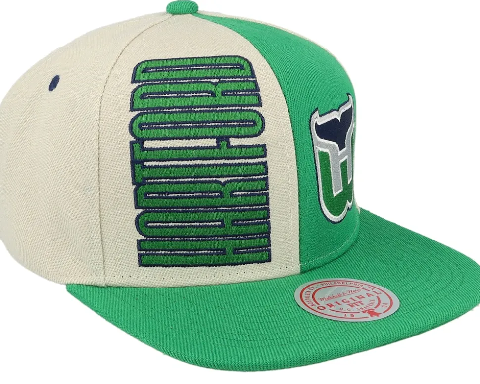 Hartford Whalers Pop Panel Off White/Green Snapback - Mitchell & Ness