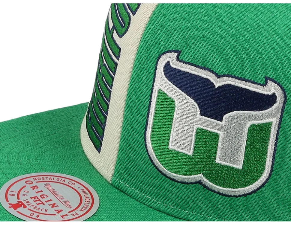 Hartford Whalers Pop Panel Off White/Green Snapback - Mitchell & Ness
