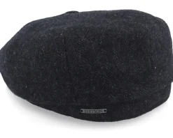 Hatteras Wool Herringbone Black Earflap Flat Cap - Stetson