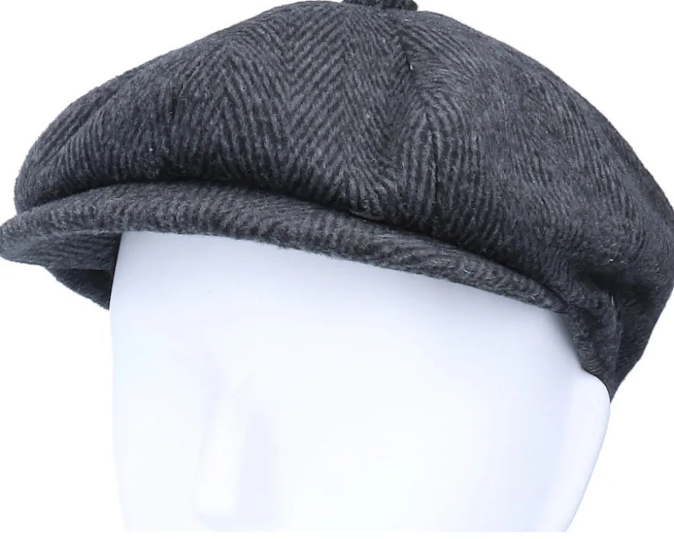 Herringbone Newsboy Charcoal Flat Cap - Jaxon & James