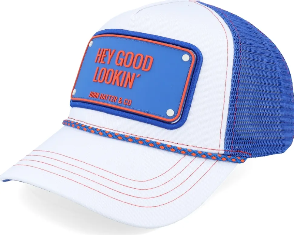 Hey Good Lookin' White/Blue Rope A-Frame Trucker - John Hatter & Co