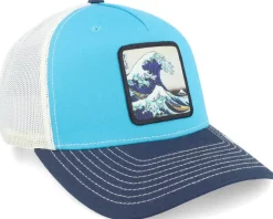 Hokusai The Great Wave Blue Teal/Birch/Navy A-Frame Trucker - Public Domain