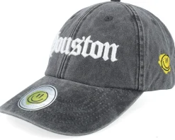 Houston 3d Script Washed Black Dad Cap - Lucid Smile