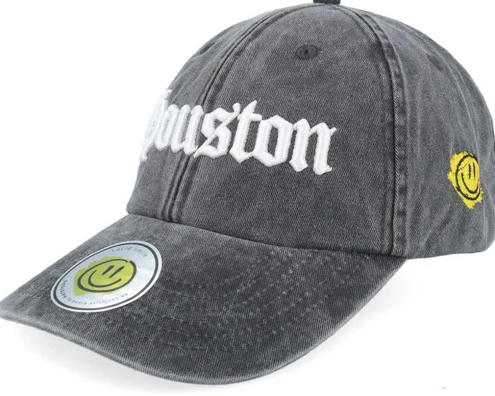 Houston 3d Script Washed Black Dad Cap - Lucid Smile