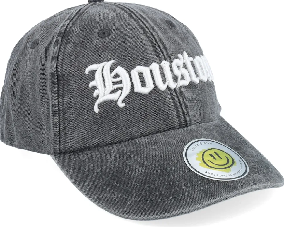 Houston 3d Script Washed Black Dad Cap - Lucid Smile