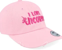 I Love Unicorns Pink Destroyed Dad Cap - Unicorns
